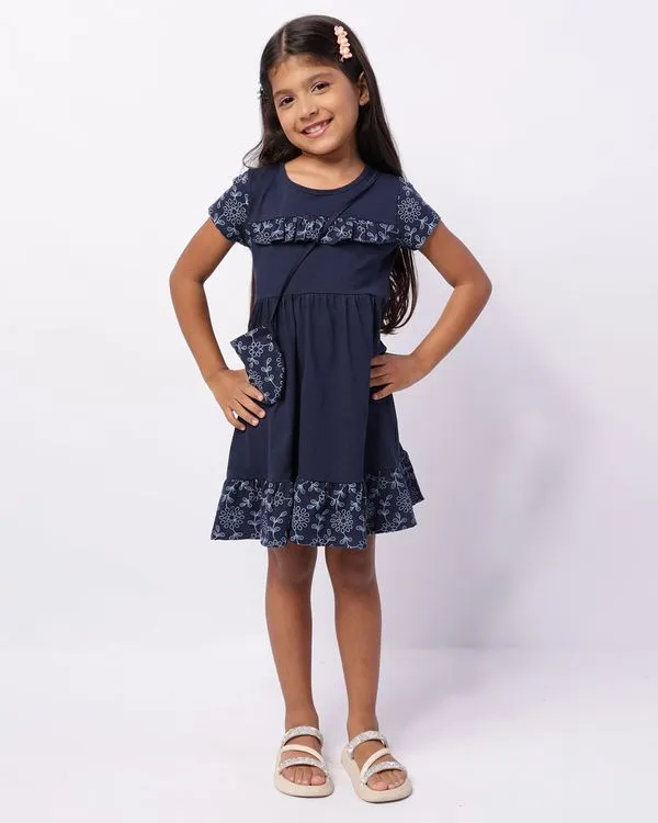 Vestido Infantil Curto Babado Laise Marinho + Brinde Bolsinha 4
