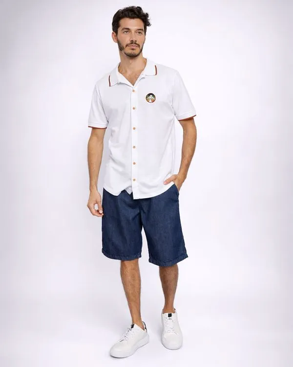 Bermuda Jeans Masculina Reta Com Cordão Azul P