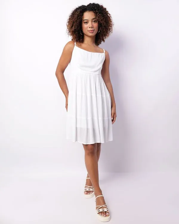 Vestido Feminino Curto Viscose Alcinha Com Lastex Branco M