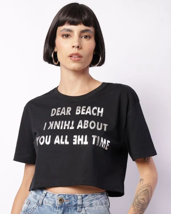 Blusa Feminina Cropped Estampa Frontal Preta G