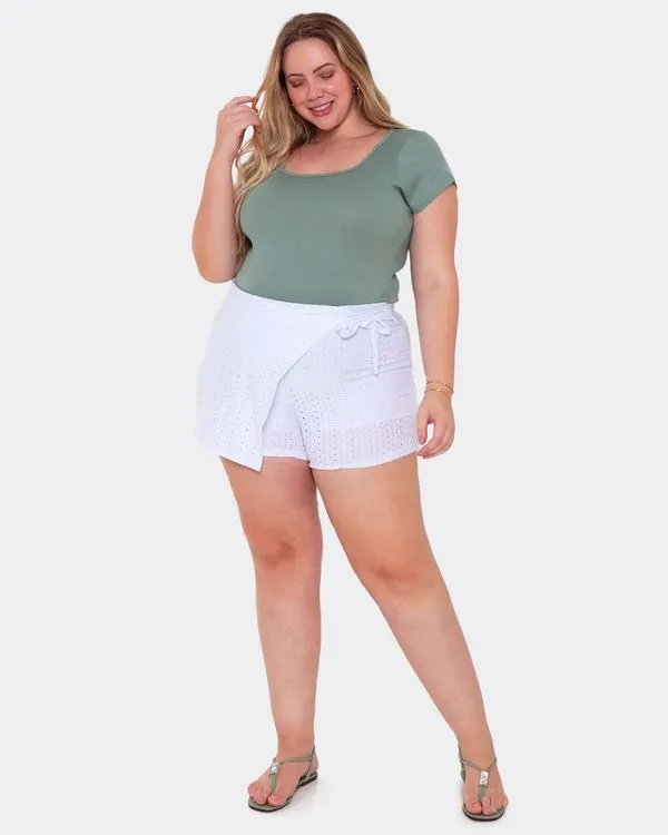 Short Saia Feminino Plus Size Laise Branca G3