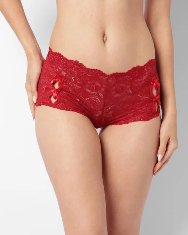 Calcinha Feminina Caleçon Renda Lacinho Frontal Vermelha P