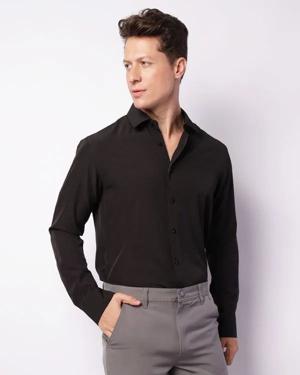 Camisa Masculina Social Manga Longa Slim Two Way Preta 3