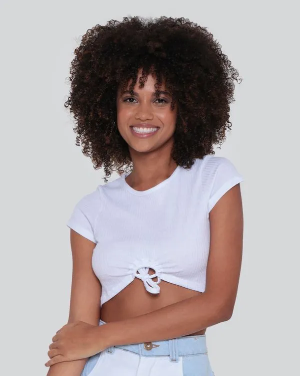 Blusa Cropped Canelada Amarração Branca M