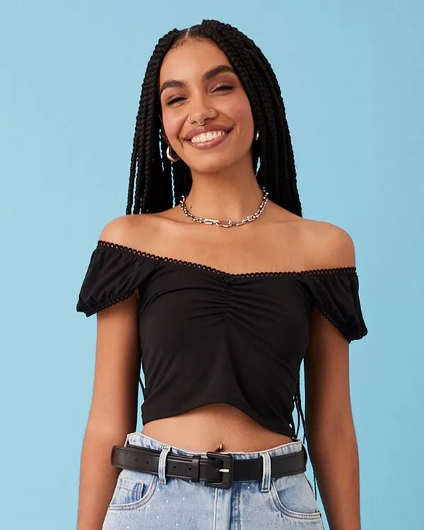 Blusa Feminina Cropped Manga Curta Preta P