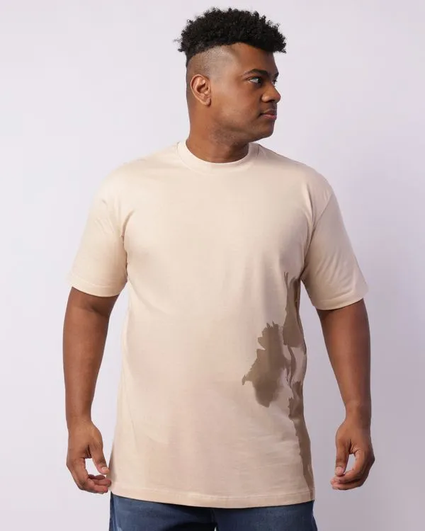 Camiseta Plus Size Masculina Estampa Frontal Manga Curta Bege G3