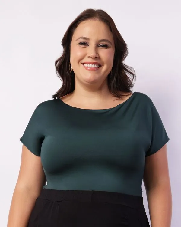 Blusa Plus Size Feminina com Recorte Vazado Verde G2