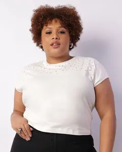 Blusa Plus Size Feminina Com Aplicação Off White G1