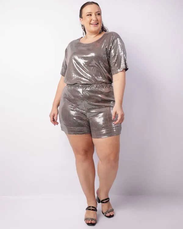 Short Plus Size Feminino Curto Berry & Co. Paête Cinza G1