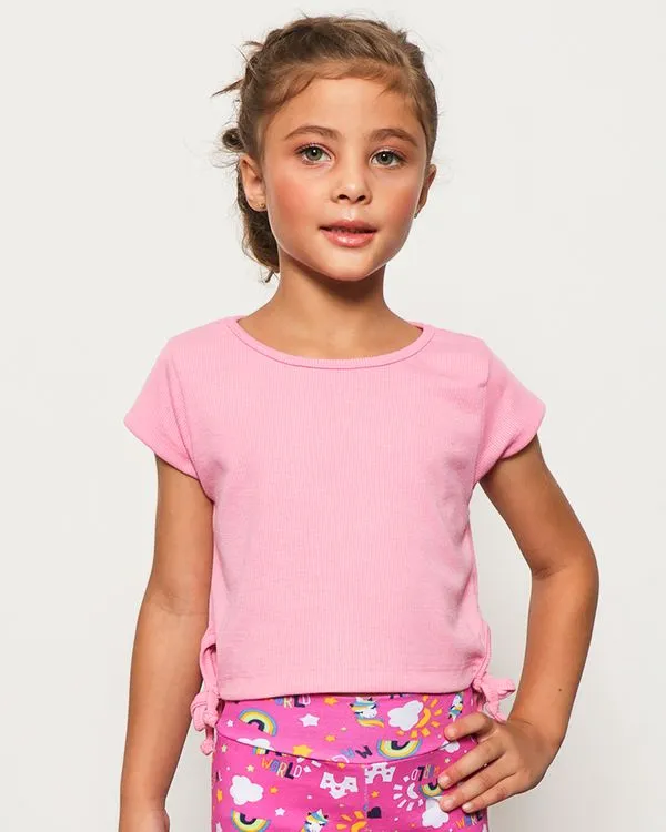Blusa Infantil Cropped Canelada Amarração Lateral Rosa 6