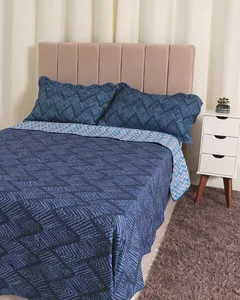 Kit Colcha Queen 3 Peças Listrada Plumagem Azul UN