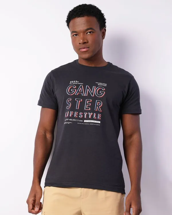 Camiseta Masculina Gangster Estampa Frontal Manga Curta Preta GG