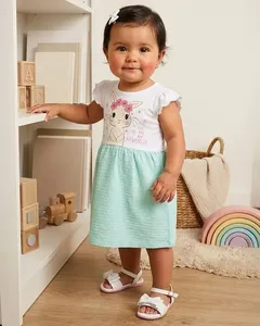 Vestido Bebê Manga Curta Texturizado Estampa Coelho Branco P