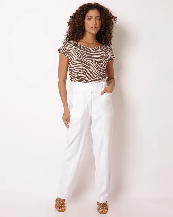 Calça Feminina Reta Berry & Co. Viscose Branca M