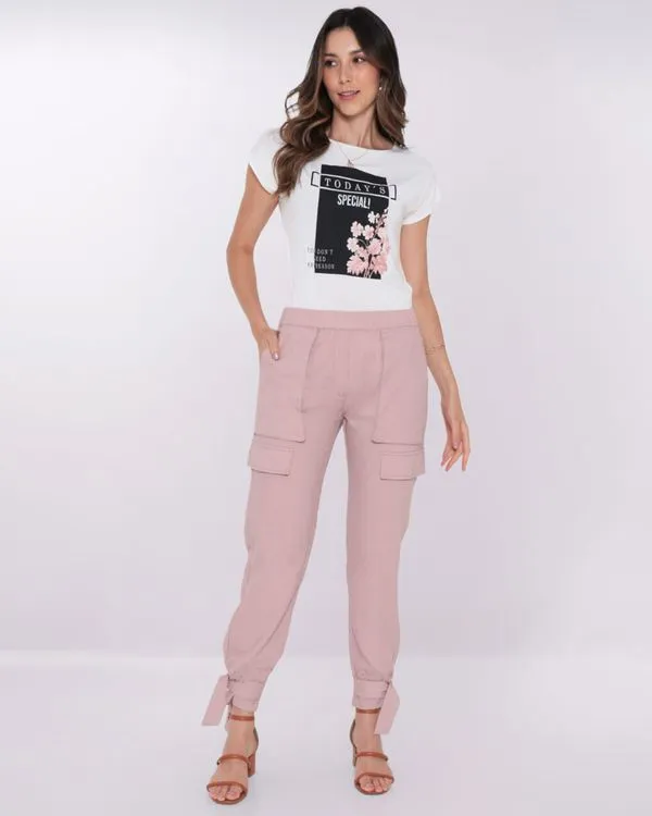 Calça Feminina Jogger Linho Rosa 38