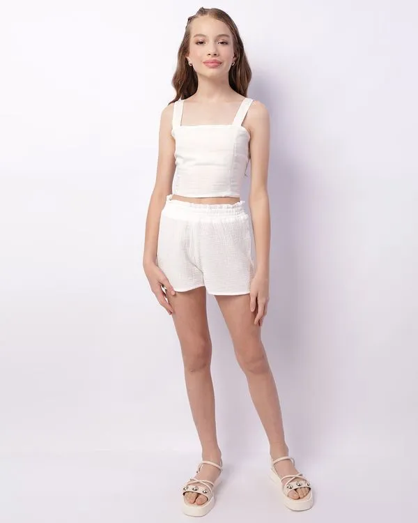 Short Juvenil Curto Algodão Texturizado Branco 16