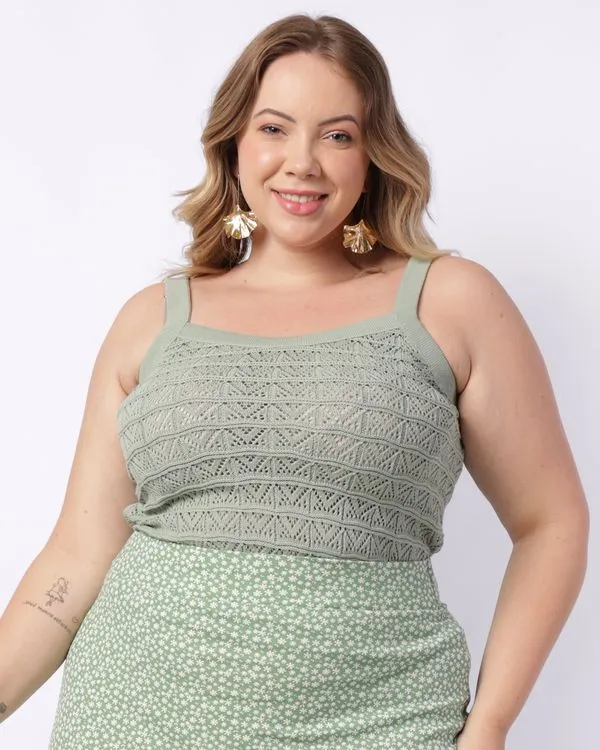 Regata Plus Size Feminina Tricô Verde G3