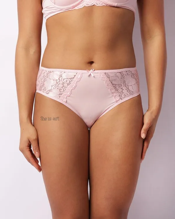 Calcinha Feminina Biquíni Recorte Em Renda Rosa G