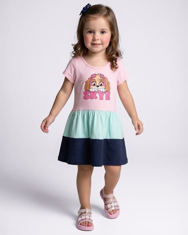 Vestido Bebê Curto Patrulha Canina Skye Rosa 2