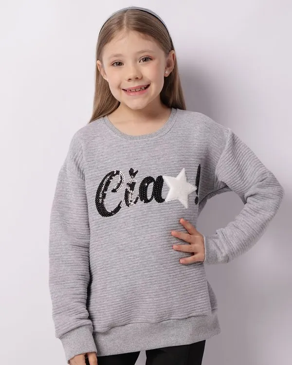 Blusão Moletom Infantil Texturizado Bordado Cinza 4