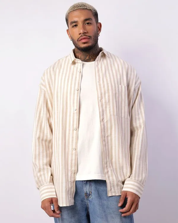 Camisa Masculina Manga Longa Listrada Bege 4