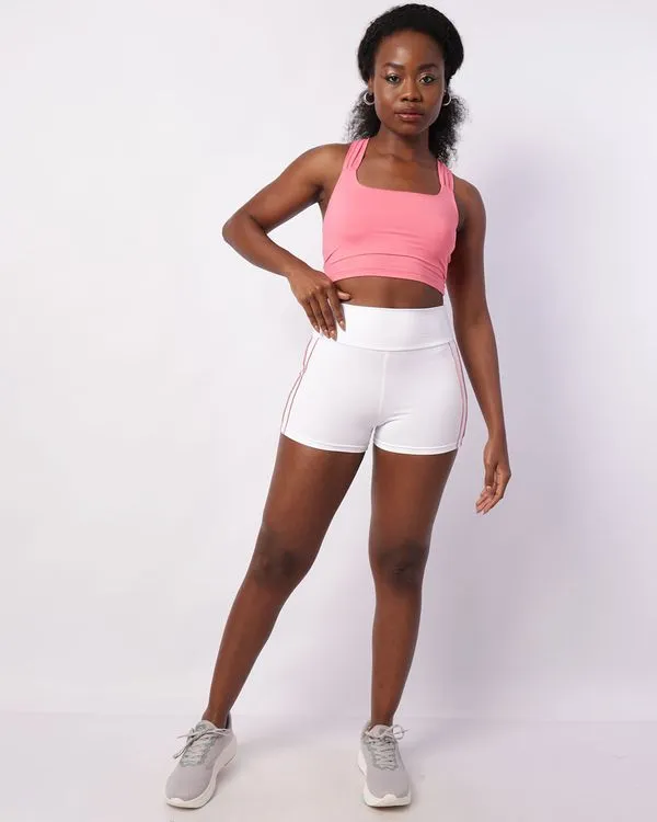 Short Fitness Feminino Fitter Curto Poliamida Viés Duplo Branco G