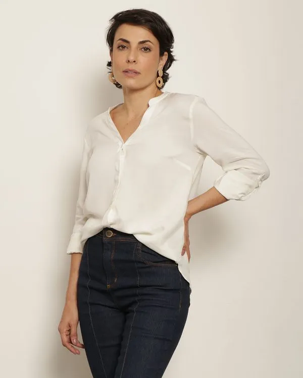 Camisa Feminina Berry & Co. Manga Longa Viscose Off White P
