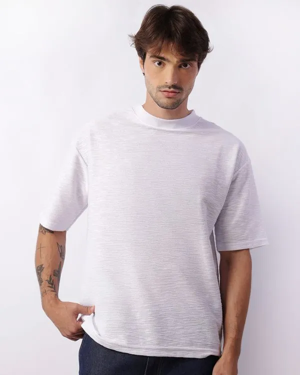 Camiseta Masculina Oversized Texturizada Manga Curta Branca GG
