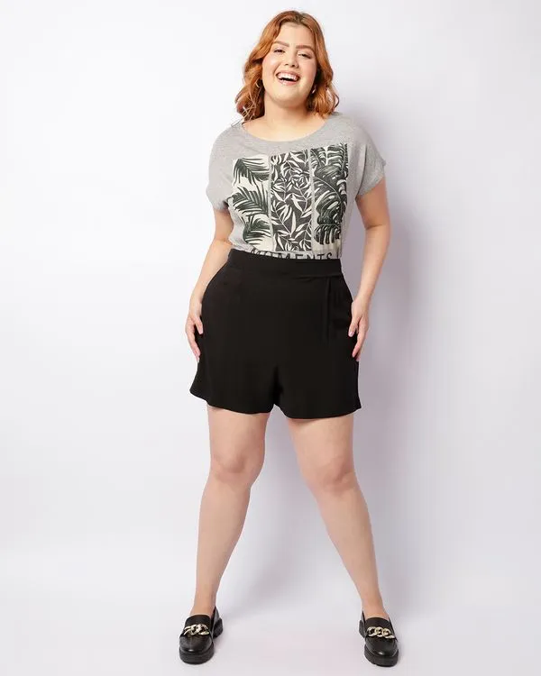 Short Plus Size Feminino Curto Viscose Preto G1