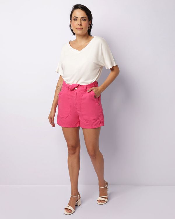 Short Sarja Feminino com Faixa De Amarração Rosa 40
