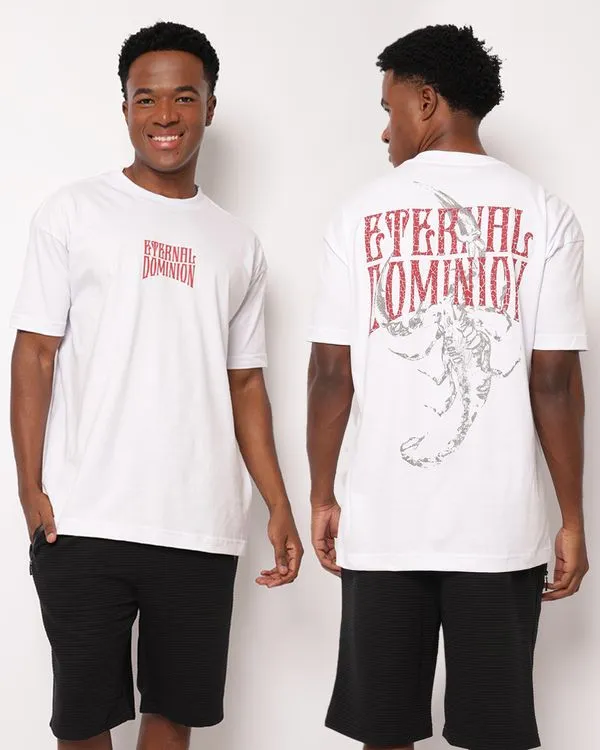 Camiseta Masculina Oversized Algodão Estampa Frente e Costas Branca GG
