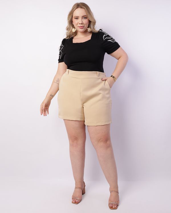 Short Plus Size Feminino Alfaiataria Bege G2