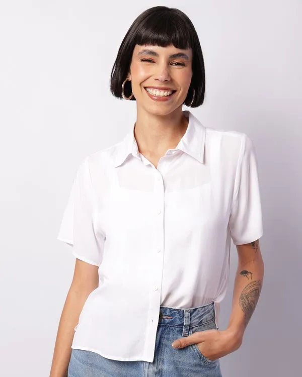 Camisa Feminina Viscose Manga Curta Branca PP