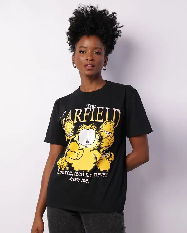 Camiseta Feminina Garfield Manga Curta Preta G
