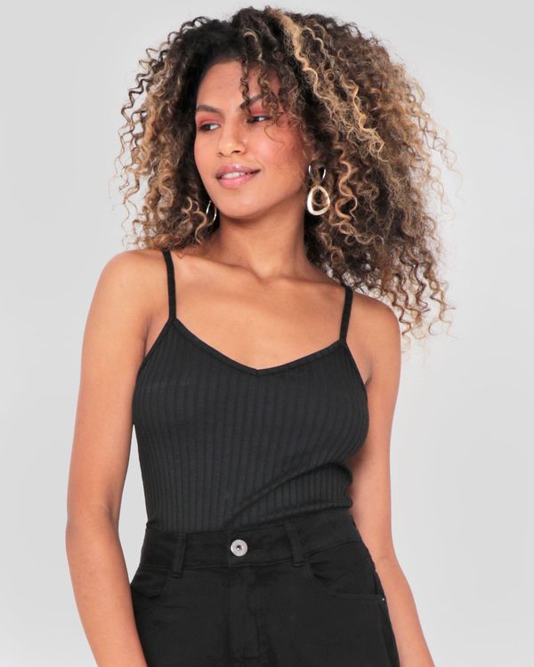 Blusa Feminina Básica Alcinhas Canelada Preta M