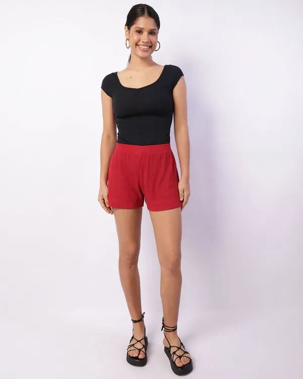 Short Feminino Curto Canelado Vermelho GG