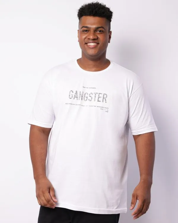 Camiseta Plus Size Masculina Gangster Manga Curta Branca G2