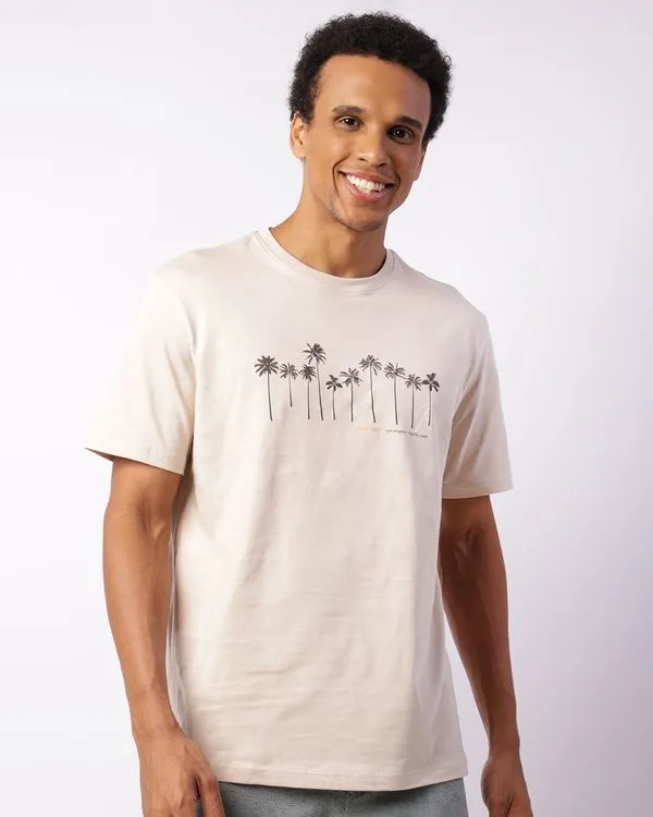 Camiseta Masculina Estampa Frontal Manga Curta Bege G