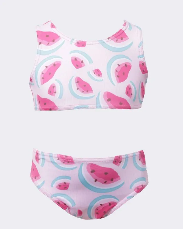 Conjunto Biquíni Tip Top Bebê Estampado Melancia + Proteção UV50+ Rosa 2