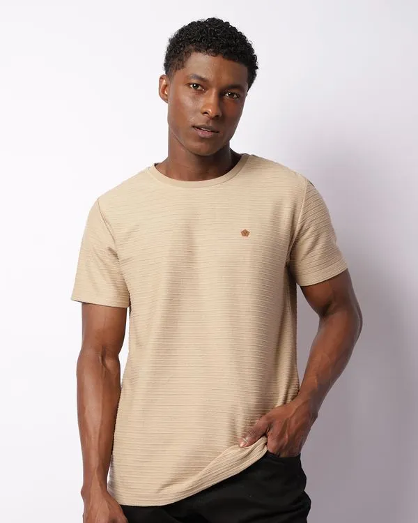 Camiseta Masculina Texturizada Manga Curta Bege GG