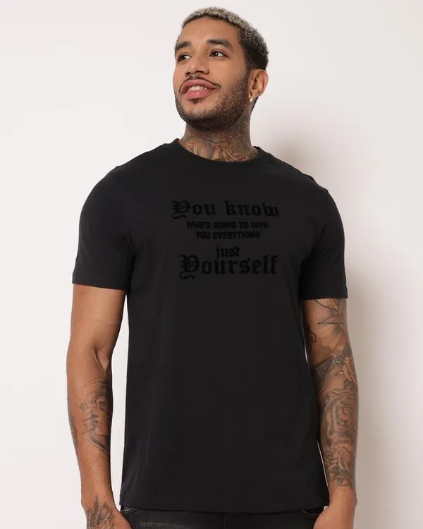 Camiseta Masculina Algodão Estampa Frontal Letreiro Preta GG