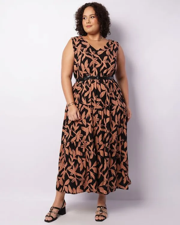 Vestido Plus Size Feminino Longo Berry & Co. Três Marias Marrom G1