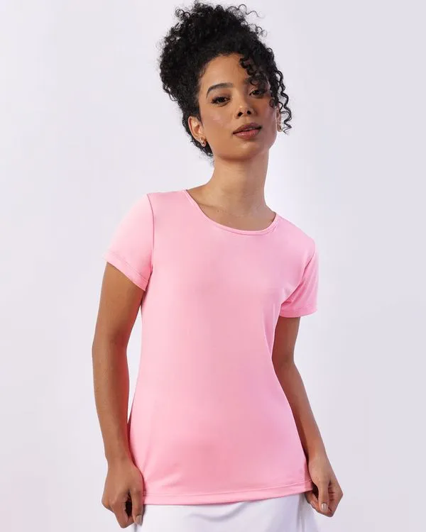 Camiseta Fitness Feminina Fitter Costas Transpassada Neon Rosa M