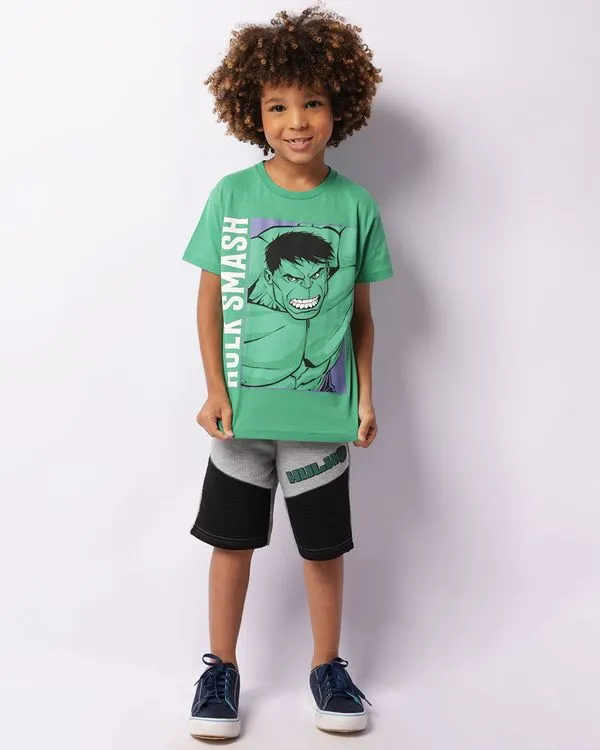 Bermuda Infantil Marvel Hulk Moletinho Com Recortes Cinza 10
