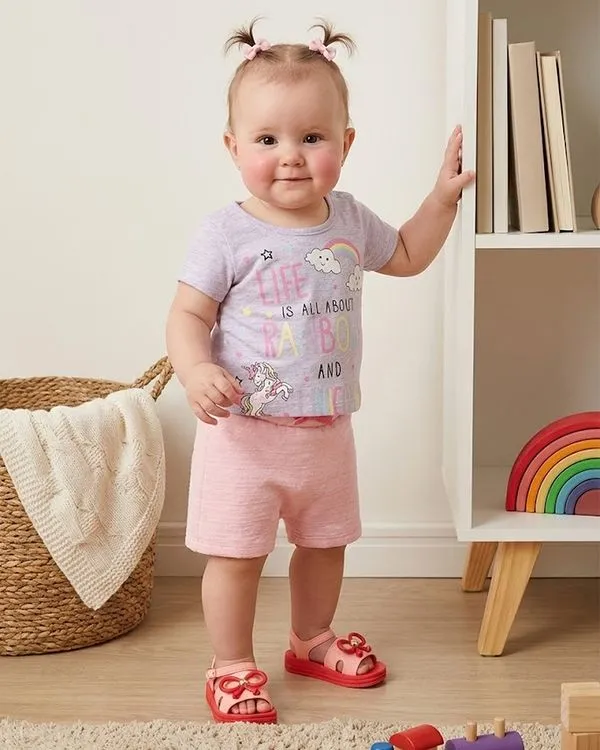 Conjunto Bebê Curto Estampa Unícórnio Nuvenzinhas Glitter Cinza G