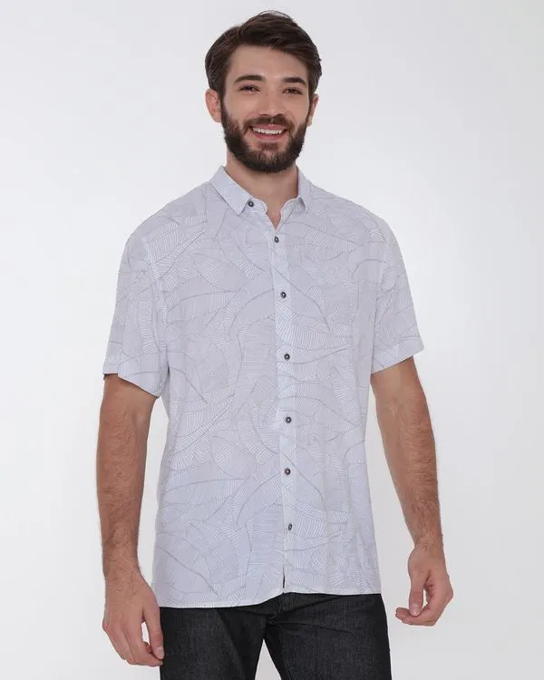 Camisa Masculina Manga Curta Estampada Floral Branca 2