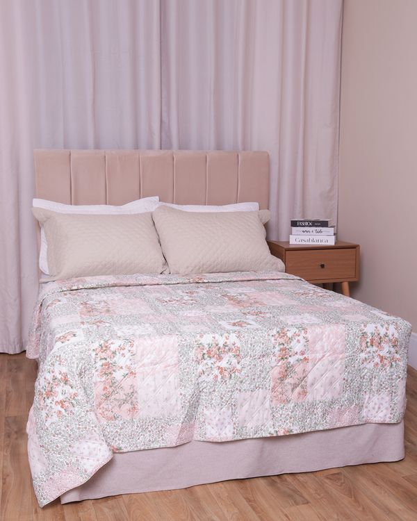 Colcha Casal Matelassê Arte E Cazza Com Viés Estampado Floral Branco UN
