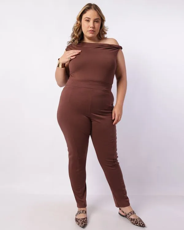 Calça Feminina Plus Size Legging Montaria Marrom G1