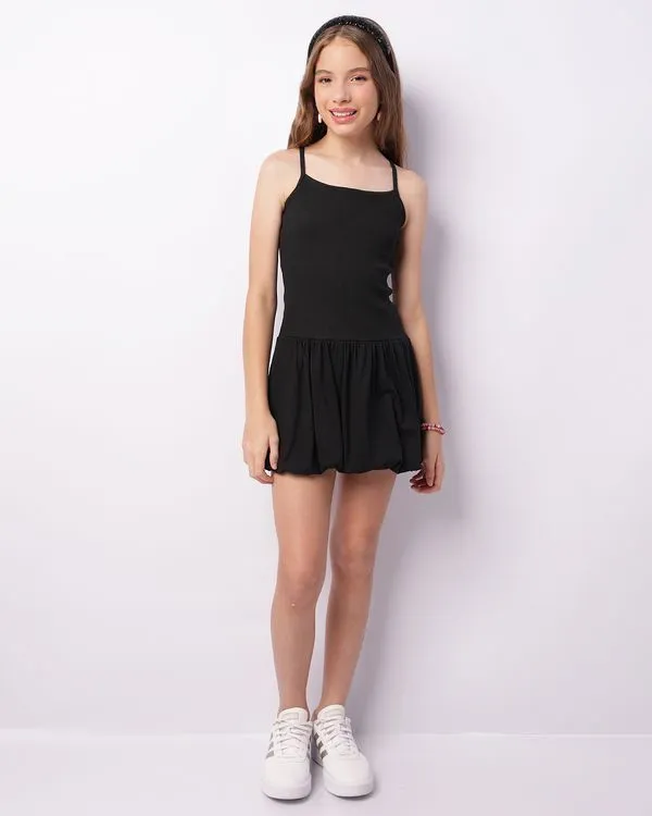 Vestido Juvenil Alcinha Curto Balonê Canelado Preto 10