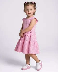Vestido Bebê Manga Curta Estampa Laise Rosa 2